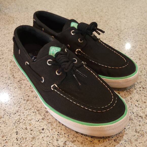 SPERRY Men's Bahama II Seacycled Boat Shoes Canvas Black Green Non-Mark Soles✨️9 - Picture 12 of 12